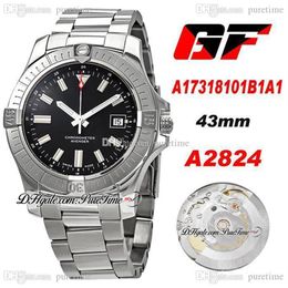 GF A17318101C1A1 A2824 Automatic Mens Watch 43mm Black Dial Stick Markers Stainless Steel Bracelet Super Edition ETA Watches Puret287o