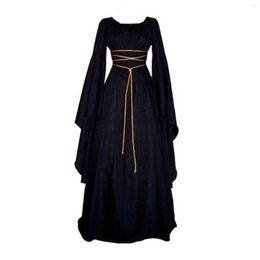 Casual Dresses Black Dress Gothic For Women Vintage Crewneck Belt Halloween Party Long Sleeve Butterfly Floor-Length