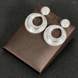 Dangle Earrings HIBRIDE Gorgeous White Cubic Zirconia Circle Round Drop For Women Bridala Trendy Jewellery Gift Bijoux E-1003