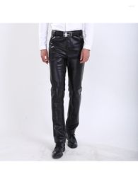 Men's Pants Autumn And Winter Korean Style Slim-fit Leather Tight-fit Motorcycle Fashionable Simple Trendy Pu Leathe