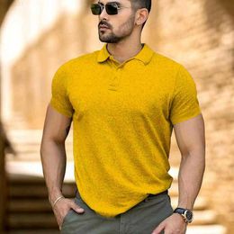 Men's T-Shirts Leisure Men's Clothes Summer Short Sleeve Solid Colour Slim Polo Shirt Fashion Turn-down Collar Buttoned Tops For Men Streetwear L230715