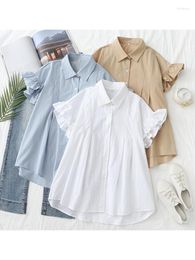 Women's Blouses Lamtrip Unique Pleated Ruffles Short Sleeve Shirt Blouse Mori Girl 2023 Summer