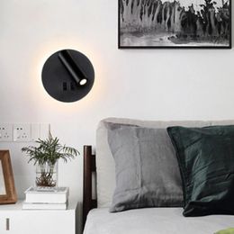 Wall Lamp Black White Modern LED With Switch Control Inoor Night Light Bed Aisle Corride Balcony Lighting Fixture Luminaire