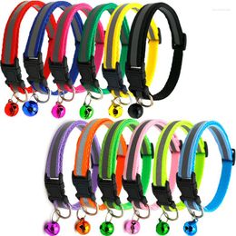 Dog Collars Nylon Reflective Collar With Bell Adjustable Colourful Pet Cat For Small Dogs Solid Colour Puppy Kitten Necklace