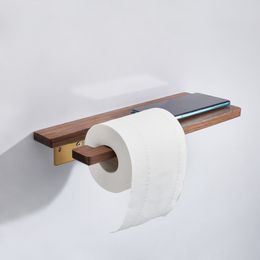 Toilet Paper Holders SARIHOSY Toilet Paper Holder for Bathroom with Phone Storage Shelf Wooden Gilded Roll Paper Holder Bathroom Accessories 230714