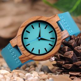 Jackets Bobo Bird Women Watches Zebra Wooden Timepieces Turquoise Blue Leather Men Watch Lovers Gifts Relogio Masculino Drop Shipping