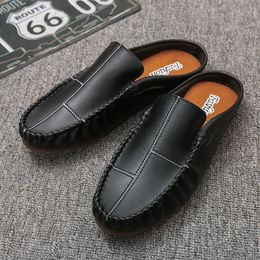 Dress Shoes Summer Fashion PU Leather Casual Mules For Men Male Slip on Breathable Comfy Half Loafer Slippers Handsewn Leisure Sandals 230714