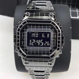 selling square men's watch LED digital electronic watch iced out watch mesh steel belt waterproof and shockproof237Q