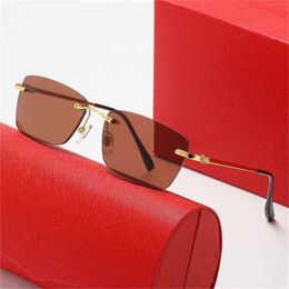 Brand Sunglasses new Men's frameless metal leg fashion personality simple trend net red wind flat mirrorKajia New