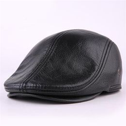 Designer Men's Real Genuine Leather hat baseball Cap Newsboy Beret Hats Winter Warm Cowhide Caps3128