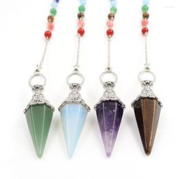 Pendant Necklaces YJXP Natural Stone Crystal Hexagonal Column 7 Chakra Chain Pendulum Dowsing Divination Reiki Charm Jewellery