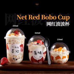 Disposable Dinnerware 50pcs 250 360 500ML Mousse Milk Cake Cups With Lid Clear Plastic Pudding Jelly Dessert Yoghourt Party Favours 230715