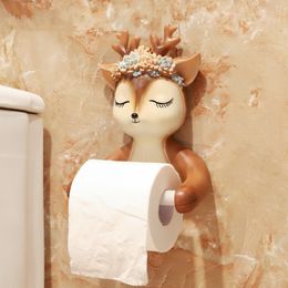 Toilet Paper Holders Decorative Deer Toilet Paper Roll Holder Tissue Rack Bathroom Kitchen Wall Mounted Hanging Paper Shelf Animal Cute Cartoon Deer 230714