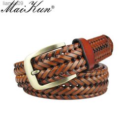 Maikun Men Braided Belt Woven Leather Belts for Men Women Vintage Waist Strap Casual Belt Pin Buckle Male Belt for Jeans L230704