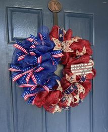 Decorative Flowers 18 Inch 4th Of July Wreath Independent Day For Front Door With Wood Star Office Berry Christmas