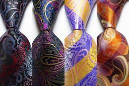 Bow Ties Fashion Paisley Tie Men's 9cm Silk Necktie Set Orange Black Rose Red JACQUARD WOVEN