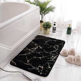 Bath Mats Inyahome Marble Bathroom Carpet Fat Free Black Gold Bathroom Mat Super Soft Bathroom Mat Used for Bathroom Floor Mats Carpet 230714