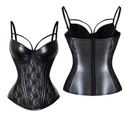 Women's Shapers Sexy Lace Overbust Bustier Women Black Corsets Push Up Gothic Faux Leather Corselet Erotic Lingerie Plus Size Corset