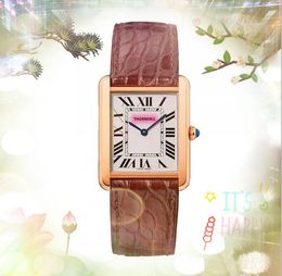 Top Model Square Roman Tank Dial Lady Watches 31mm Casual Bee Simple No Timing Clock Women Rose Gold Silver Case Good Looking Leather Butterfly Buckle Watch Gifts