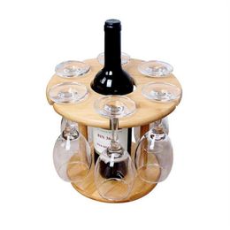 Preference -Wine Glass Holder Bamboo Tabletop Wine Glass Drying Racks Camping for 6 Glass and 1 Wine Bottle344a