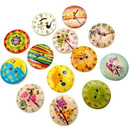 50PC Vintage Wood Clock Sewing Accessories Buttons 2 Holes Sewing Scrapbooking Crafts Accessories for Clothes Bags 40SP182601