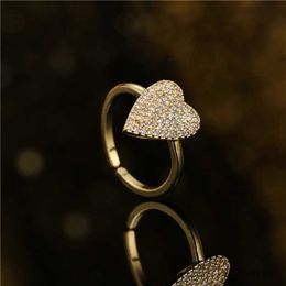 Band Rings Full Cubic Pave Setting Heart Charm Ring For Women Adjustable Gold Color Copper Wedding Ring Party Jewelry Gift R230715