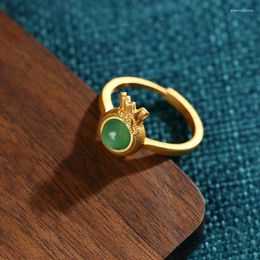 Cluster Rings Green Jade Blessing Bag Jadeite Stone 925 Silver Adjustable Ring Jewellery Carved Natural Talismans Vintage Gifts Women