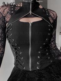 Sets Altgoth Dark Gothic Vintage Bandage Vest Women Haruku Punk Grunge Halter Corset Camis Emo Alternative Streetwear Rave Outfit