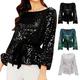 Women's Sweaters Waistline Sequin Fashion Party Pullover Top With Velvet Waistband Dress Tops For Women White