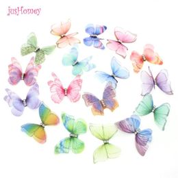 100PCS Gradient Color Organza Fabric Butterfly Appliques Translucent Chiffon Butterfly for Party Decor Doll Embellishment 201203272v