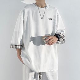 Men's Tracksuits 2023 Spring Summer T-shirts Women Oversized Loose Plaid Seven Sleeves T-shirt And Casual Shorts Fashion Short Sleeve Set