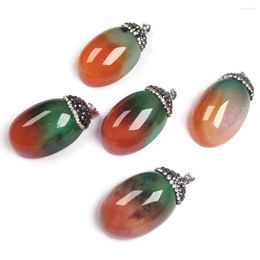 Pendant Necklaces Natural Stone Agates With Inlay Crystal Trendy Charm Pendants Necklace For Jewelry Making DIY Supplies Size 14x36mm