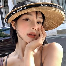Berets Korean Version Of Fashion Roll-brim Empty Top Hats For Women Summer Travel Sunscreen Straw-woven Large Brim UV-proof Sun Hat