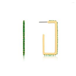 Hoop Earrings Green CZ Crystal Stainless Steel Geometric Party Women Fashion Charm Statement Jewellery Bijoux