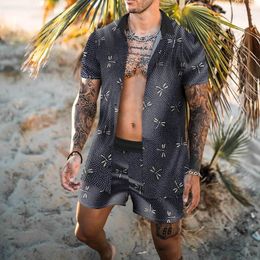 Men's Tracksuits Summer Shirt Short Sleeved Buttoned Cardigan Collocation Beach Pant Drawstr Loose Board Type 3D Print Youthful Vigor Style 230715