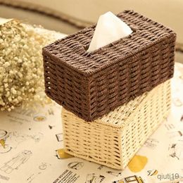 Tissue Boxes Napkins Rattan Tissue Box Cover Rectangular Napkin Case Woven Napkin Paper Container Home Car Napkins Holder Organiser Home Decoration R230715