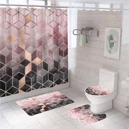 Shower Geometric Marble Print Shower Curtain Bath Mat Set Soft Carpet Anti-slip Rug Toilet Lid Cover Bathroom Curtain Modern Home Decor