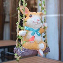 Garden Decorations Pastoral Swing Rabbit Deer Resin ornaments Courtyard Homestay Figurines Decoration Outdoor Garden Balcony Sculpture Accessories L230715