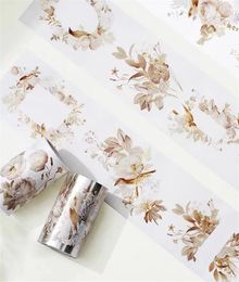 Adhesive Stickers Vintage Floral Bird Shiny Washi PET Tape Planner DIY Card Making Scrapbooking Plan Decorative Sticker 230714