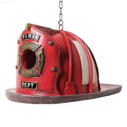 Garden Decorations Fire Hat Birdhouse Garden Decoration Bird House Vintage-Style Firefighter Outdoor Decor Fire Helmets Birdhouse Garden Patio L230715