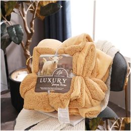 Blankets Luxury Cashmere Blanket Winter Thick Double Layer Sherpa Throw 150X200Cm Warm Comfortable Weighted Flannel Fleece 201113 77 Dhuqn