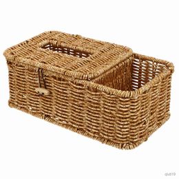 Tissue Boxes Napkins Box Tissue Holder Napkin Cover Rattan er Woven Paper Storage Basket Home Dispenser Square Facial Case Seagrass Decorative R230715