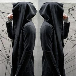 Men's Trench Coats Hip Hop Unisex Casual Open Stitch Hooded Long Cloak Cape Coat Men Women Solid Pocket Loose Clock Streetwear