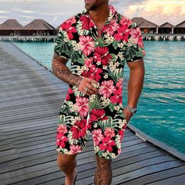 Men's Tracksuits Hawaii Beach Style Suit Spring/Summer Leisure Sports Stitching Print Short Sleeved Shirt Shorts Two Piece Set Party