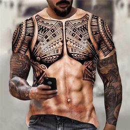 Men's T-Shirts 3D Print Muscle Tattoo Pattern Men Sexy T-shirt Slim Short Sleeve Round Neck Tee Tops Summer Fashion Funny Male TShirt Oversized L230715