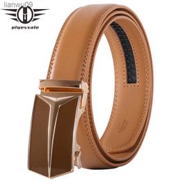 Plyesxale Classic Business Office Light Brown Leather Belts For Men 2020 Luxury Designer Automatic Buckle Formal Strap Male B108 L230704