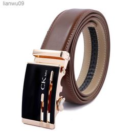 New Top Quality Fashion Automatic Buckle Cow Leather Belt Men Genuine Brown Luxury 100 COW Leather Belts L230704