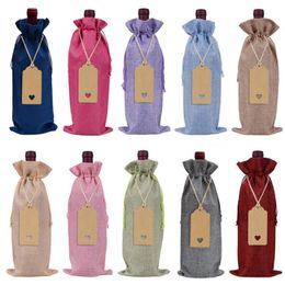 Gift Wrap 10PCS 15*35cm Rustic Jute Burlap Wine Bags Drawstring Wine Bottle Covers Reusable Bottle Wrap Gift Package Wine Bags 230714