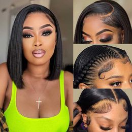 Synthetic Wigs 13X4 Short Straight Bob Wig HD Transparent Glueless Human Hair Lace Front Wigs For Women On Sale PrePlucked Isee Brazilian Hair x0715
