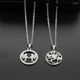 Chains Hollowing Stainless Steel Necklace For Women Men Lover's Heart Angel Pendant Engagement Jewellery